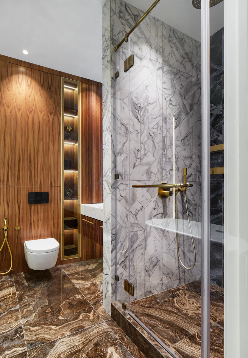 Ванная комната в современном стиле. Совмещённый санузел с угловой ванной. Проект ванной комнаты. Интерьер ванной комнаты. Фото проектов ванной комнаты.