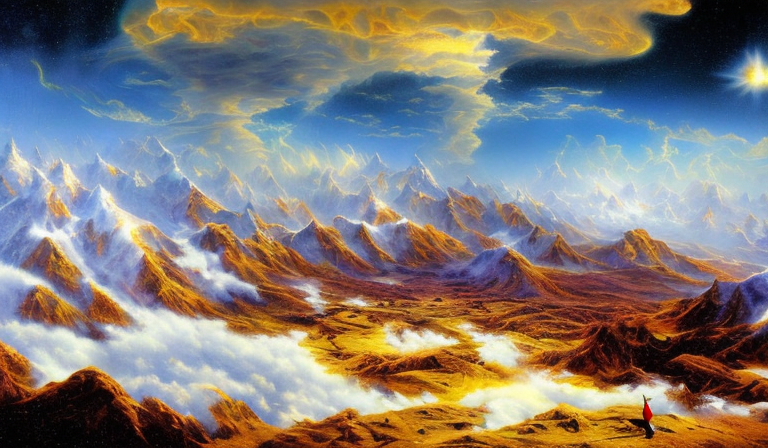 Создано Приложением AI Art Generation по запросу: Mountains, stars, snow, surrealism