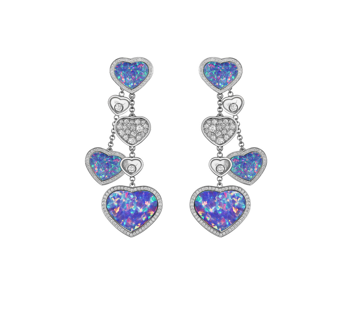 Серьги Chopard Happy Hearts из белого золота с бриллиантами и голубыми опалами