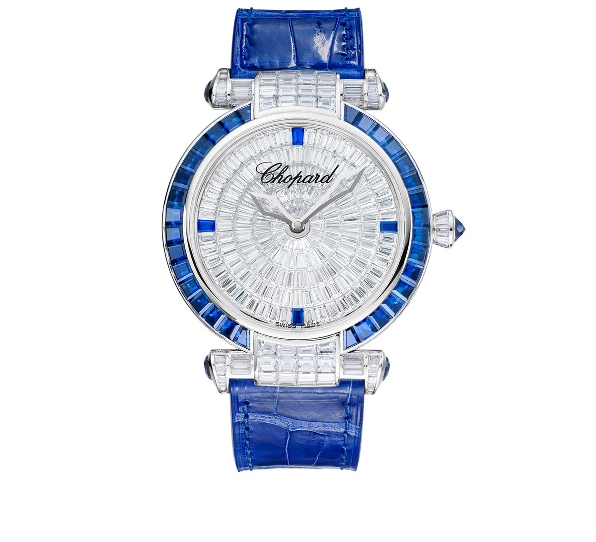 Часы Chopard Imperiale White Gold Pave Diamonds and Sapphires в 40 мм корпусе из белого золота с бриллиантами на циферблате и сапфрими по корпусу