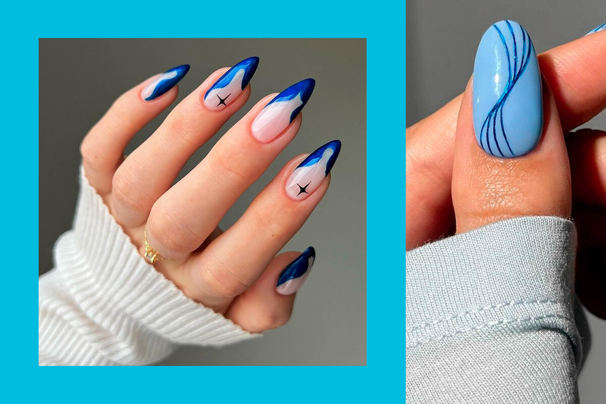 Маникюр с самолетом. Ногти голубые рисунки. Морской дизайн ногтей. Голубой маникюр с веточкой. Маникюр голубой с рисунком.