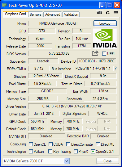Скриншот из программы GPU-Z.