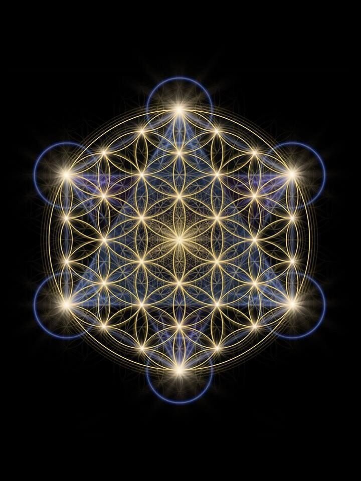 "Цветок жизни", стихии, элементалии и символичное эзотерическое изображение схемы пространства-времени и спиралей, определяющих жизнь