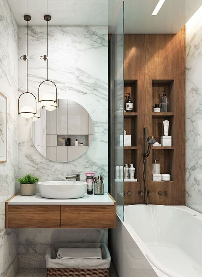 Маленькая ванная: дизайн комнаты, эффектные интерьеры, фото.