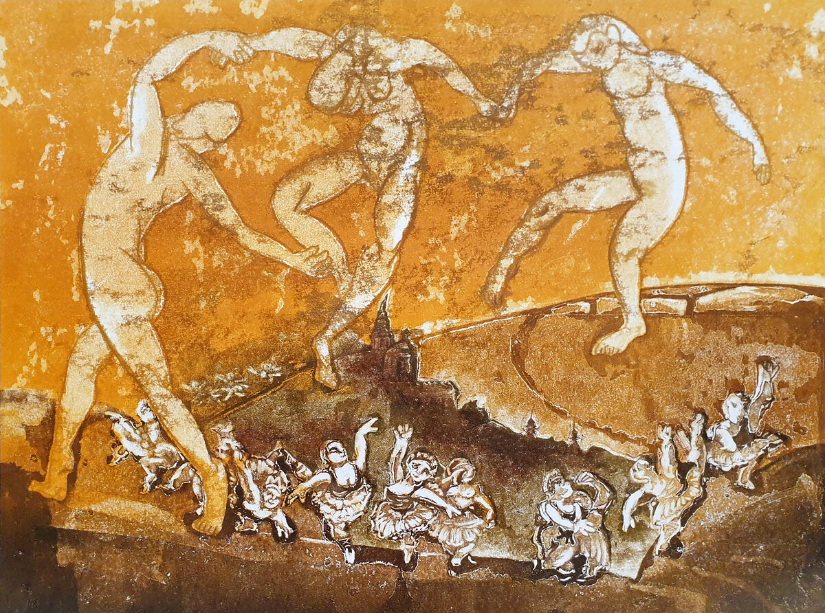 Владислав Дегтев. Балет толстых. монотипия. 2014