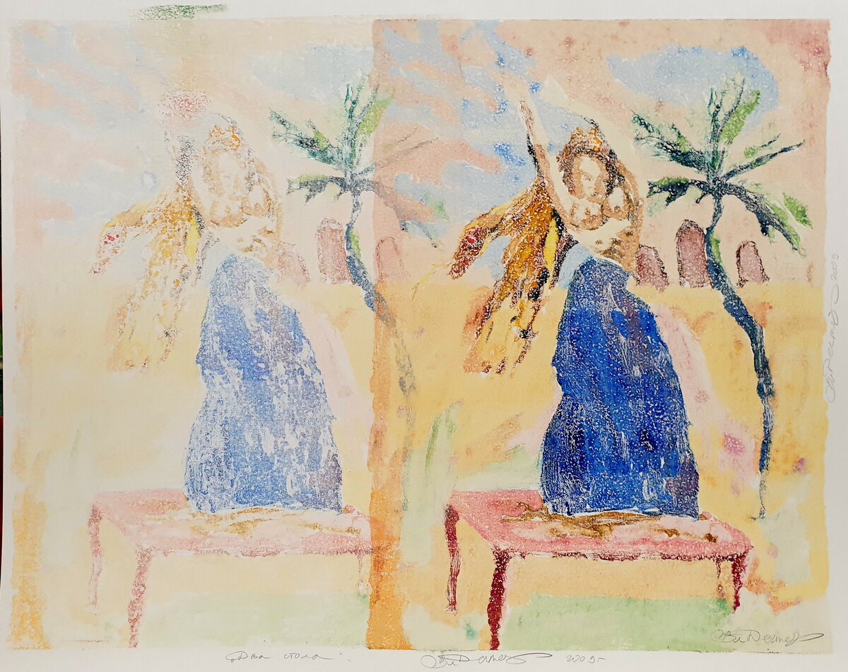 Справа - первый монотипический отпечаток, слева - повторный.