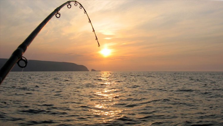 Рыбалка в море на закате