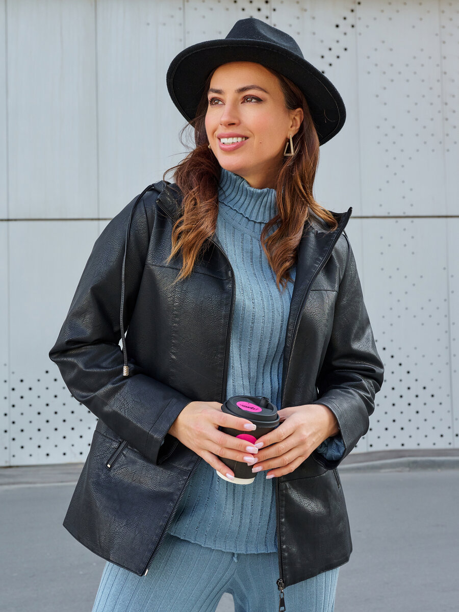 Кожаная куртка с капюшоном осень Bless You Today