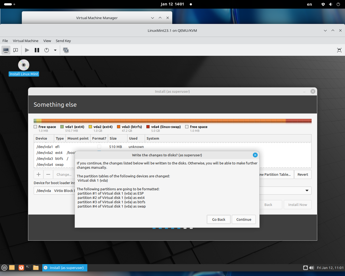 Partitions configured during setup