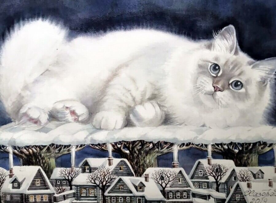 Картина художницы Татьяны Хазовой из её серии " Снежные котики "  https://vk.com/hazova_tanya