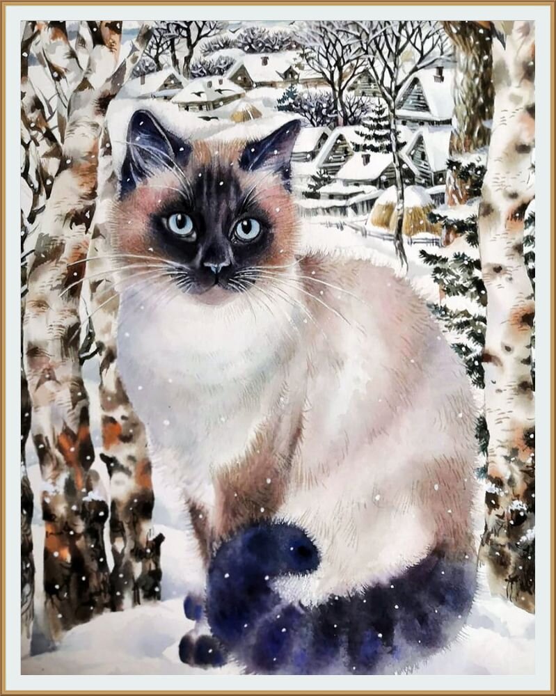 Картина художницы Татьяны Хазовой из её серии " Снежные котики "  https://vk.com/hazova_tanya