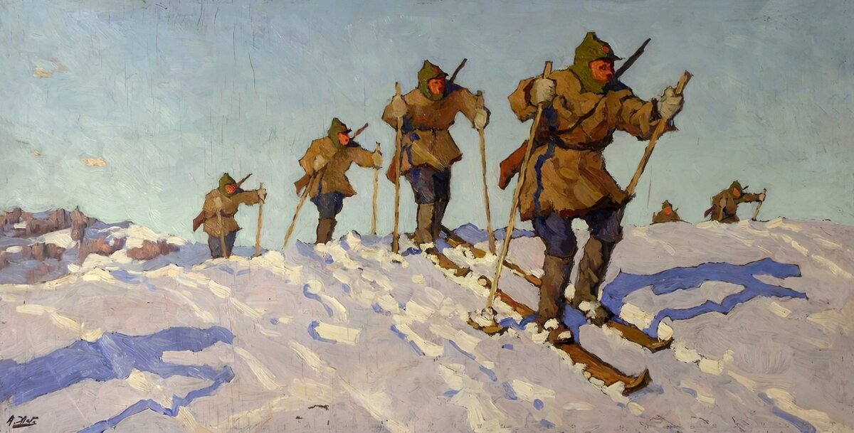 Советская живопись лыжники