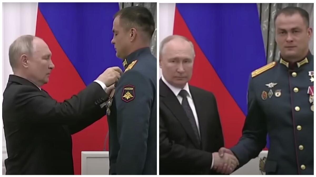 Президент РФ Путин награждает Ирека Магасумова Звездой Героя России
