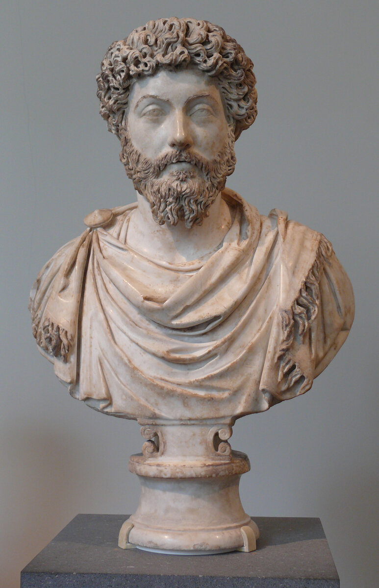 Bust of Marcus Aurelius in the Metropolitan Museum of Art, New York, NY. Marble Roman, Antonine period, AD 161-169 On loan from Musée du Louvre