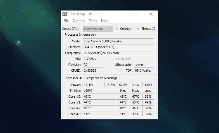 Температура процессора core temp