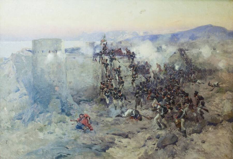 «Штурм  Ленкоранской крепости русскими войсками 13 января 1813 года». Картина  художника Франса Рубо, 1893 год. Источник:roubaud.eu