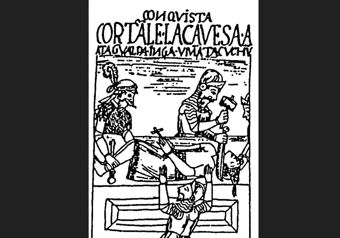 Фелипе Гуаман Пома де Айяла. "Казнь Атагуальпы". Иллюстрация к хронике хроники El Primer Nueva Coronica y Buen Gobierno. 