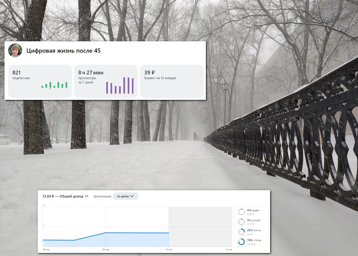 Скрин студии моего канала. Для настроения - зимний фон