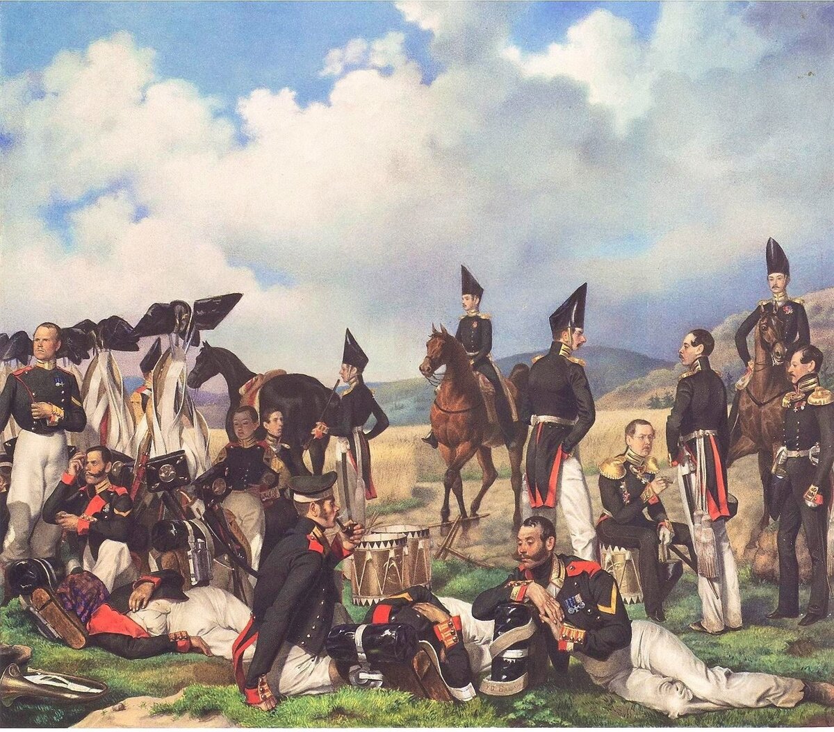 Адольф Гебенс. Солдаты лейб-гвардии Павловского полка на бивуаке. 1840г.