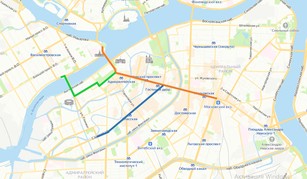 Три линии конки Товарищества конно-железных дорог Санкт-Петербурга на Яндекс.Картах