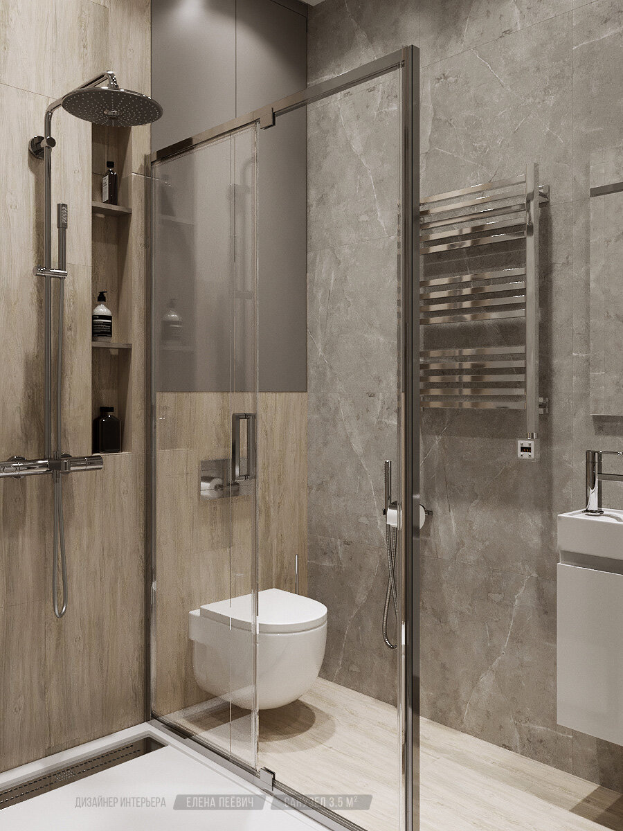 дизайн интерьера санузла с душевой