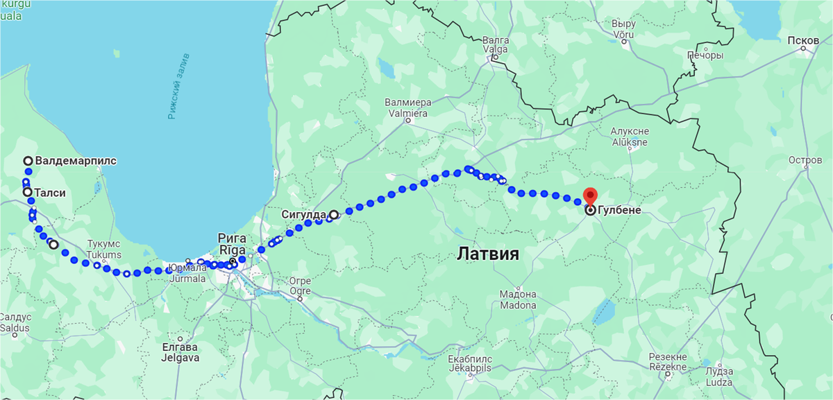 Занятые город 3 июля (линия через Ригу). Google.Maps