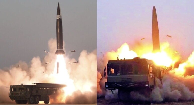 Северокорейский КН-23Б (слева) и российский баллистический ракетный комплекс «Искандер-М». Изображение Military watch. 