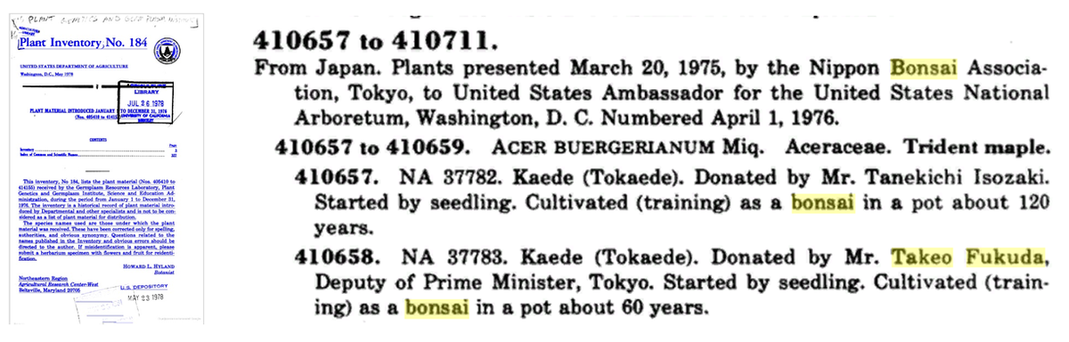 Титульная страница каталога Министерства сельского хозяйства США растений, используемых в научных и образовательных целях, и страница с упоминанием Такео Фукуда. 1978 г.   Источник: https://books.google.ru/
