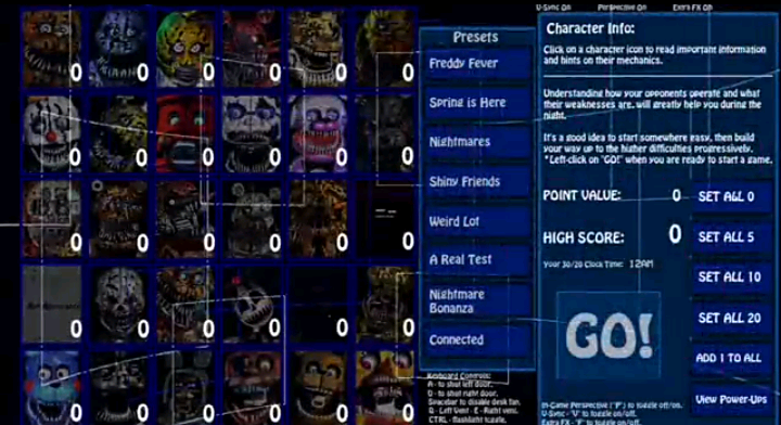 Показывать как выглядит каждый аниматроник не хватит места да и качество будет паршивое. Поэтому приведенный ниже список аниматроников на картинке сверху идёт слева на право и вниз.