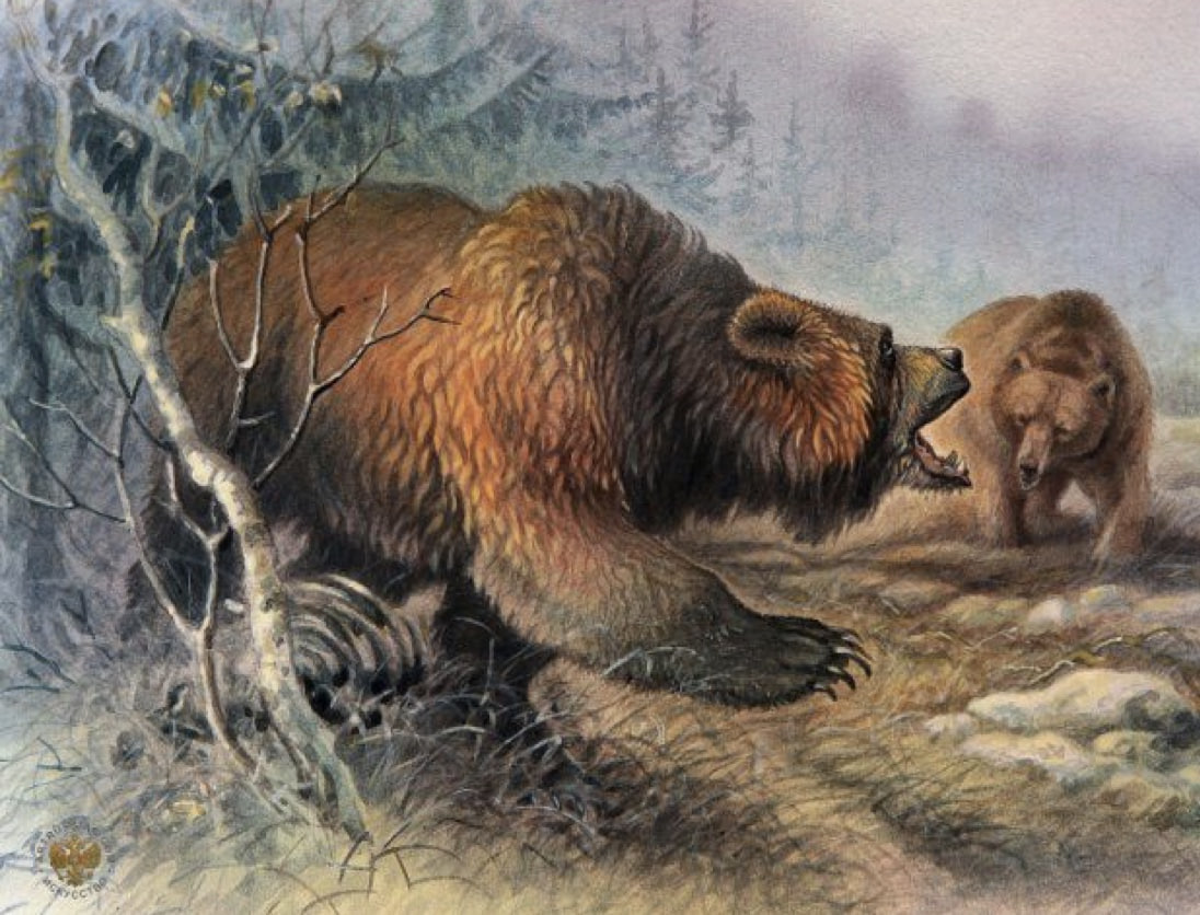 Встреча с диким зверем. Горбатов анималист бурый медведь. Картины художника анималиста Комарова.