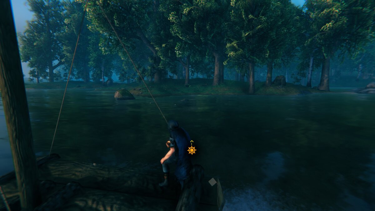 Оцениваем пейзаж, думаем, остановиться или плыть дальше... Скриншот из игры Valheim