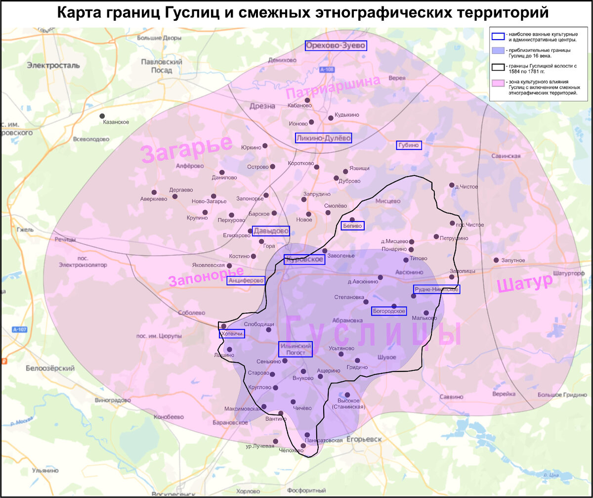 Административная карта Гуслиц, разработано автором.