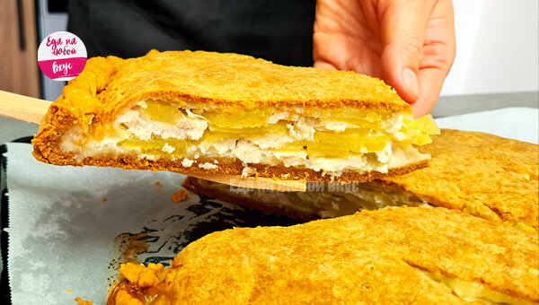 Калорийность рецепта - пирог из песочного теста с курицей и картофелем