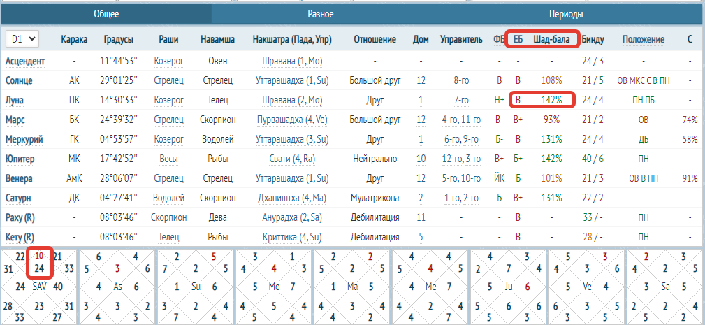 Скриншот натальной карты с vedic-horo