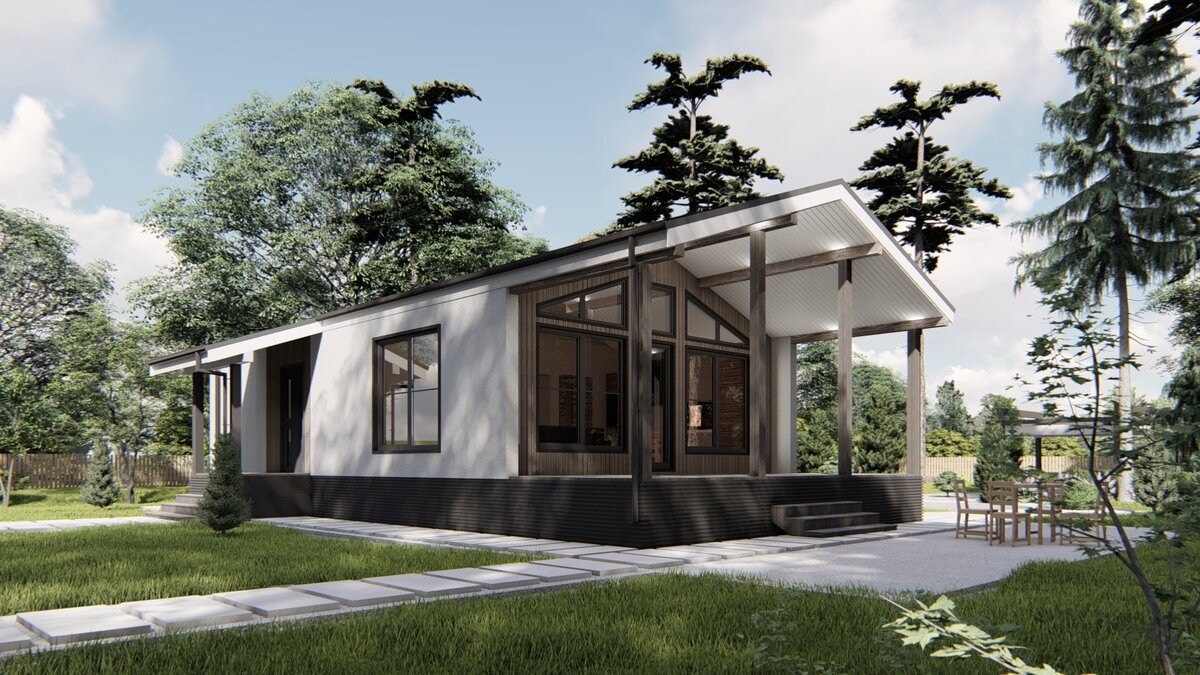 В каталоге Города домов представлены разные варианты стильных одноэтажных проектов, один из них - Хюгге