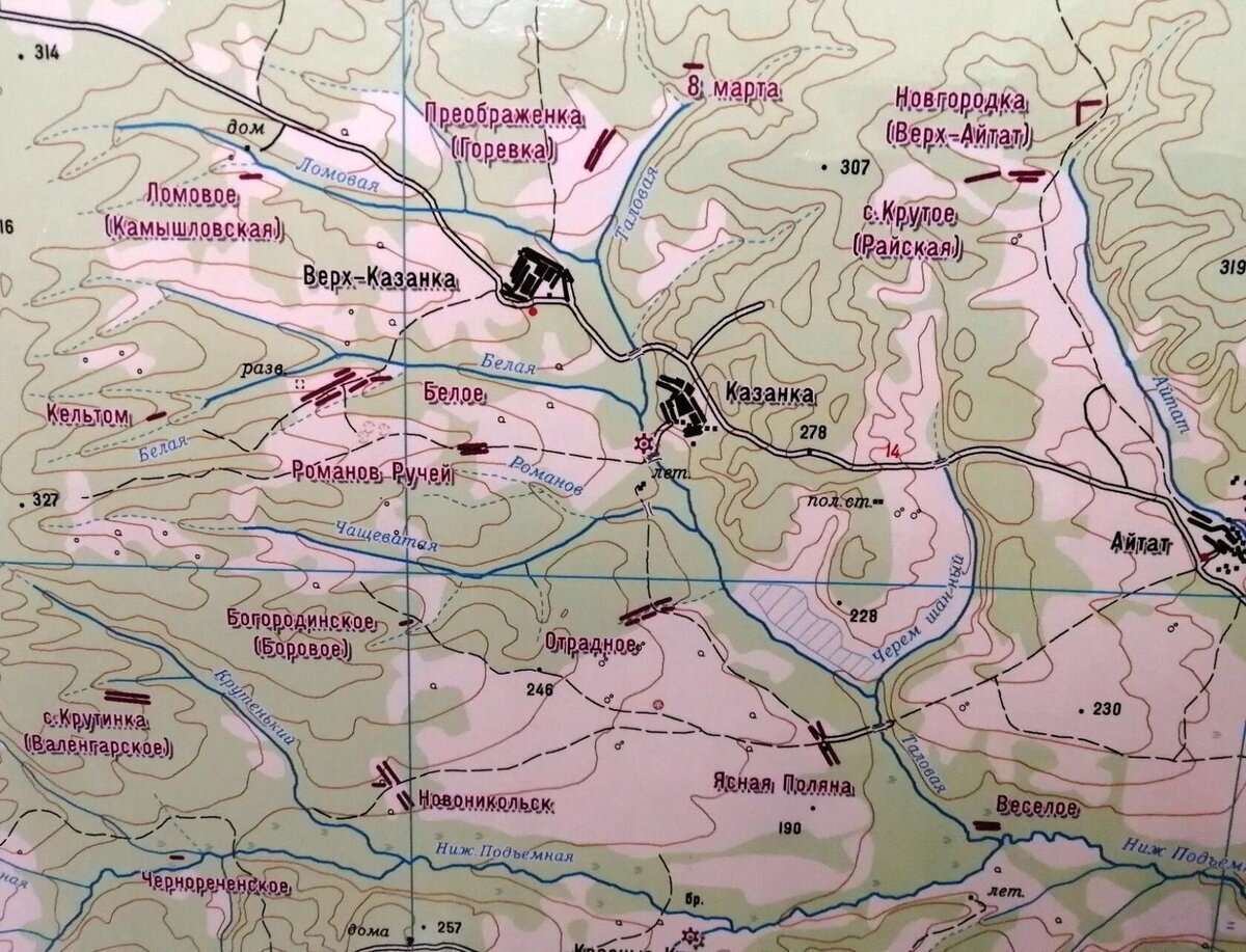 Фрагмент карты Большемуртинского района с исчезнувшими деревнями