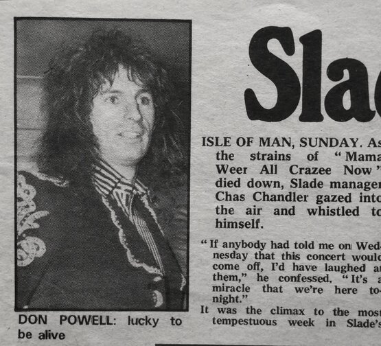 Подпись: "Дон Пауэлл - повезло, что остался жив". 