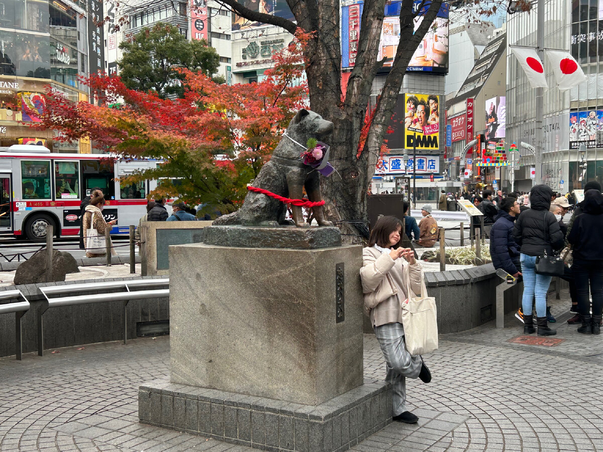 История Хатико символизирует любовь и верность. Памятник на Сибуе — знаковое место встречи влюбленных. Кто-то даже утверждает, будто здесь назначают свидание те, кто хочет расстаться… Эта девушка явно приехала сюда не для этого)