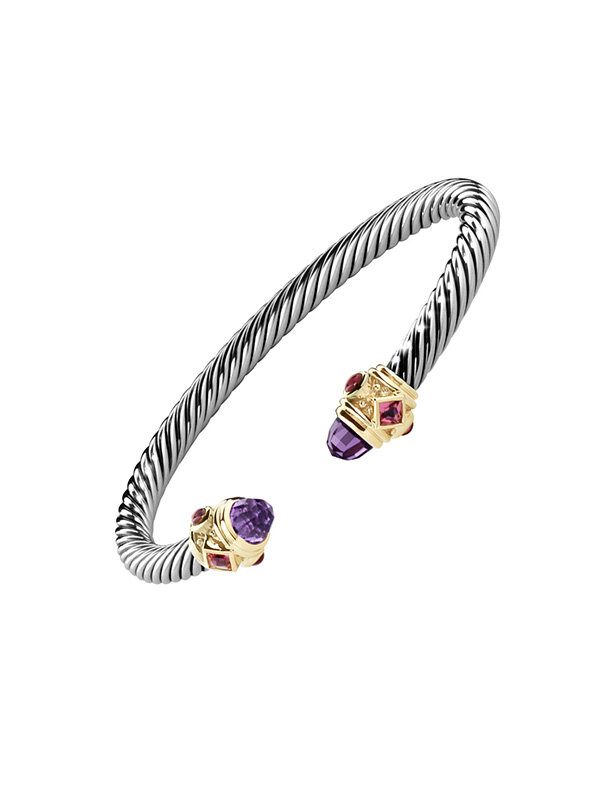 Браслет David Yurman Renaissance из серебра и желтого золота с аметистами, родолитами и турмалинами