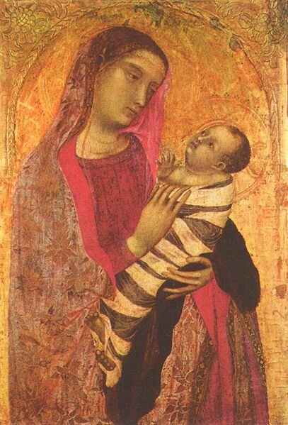    На картине Мадонны с младенцемАмброджо Лоренцетти (1319) изображены пеленальные ленты Фото: общественное достояние