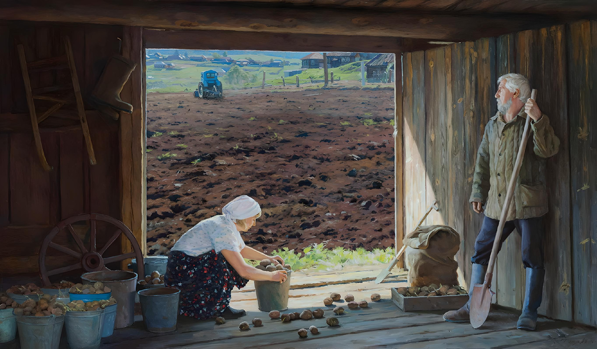 Дареев Андрей Александрович, «Картошка», 2015, холст, масло, 140 Х 240 см, частное собрание