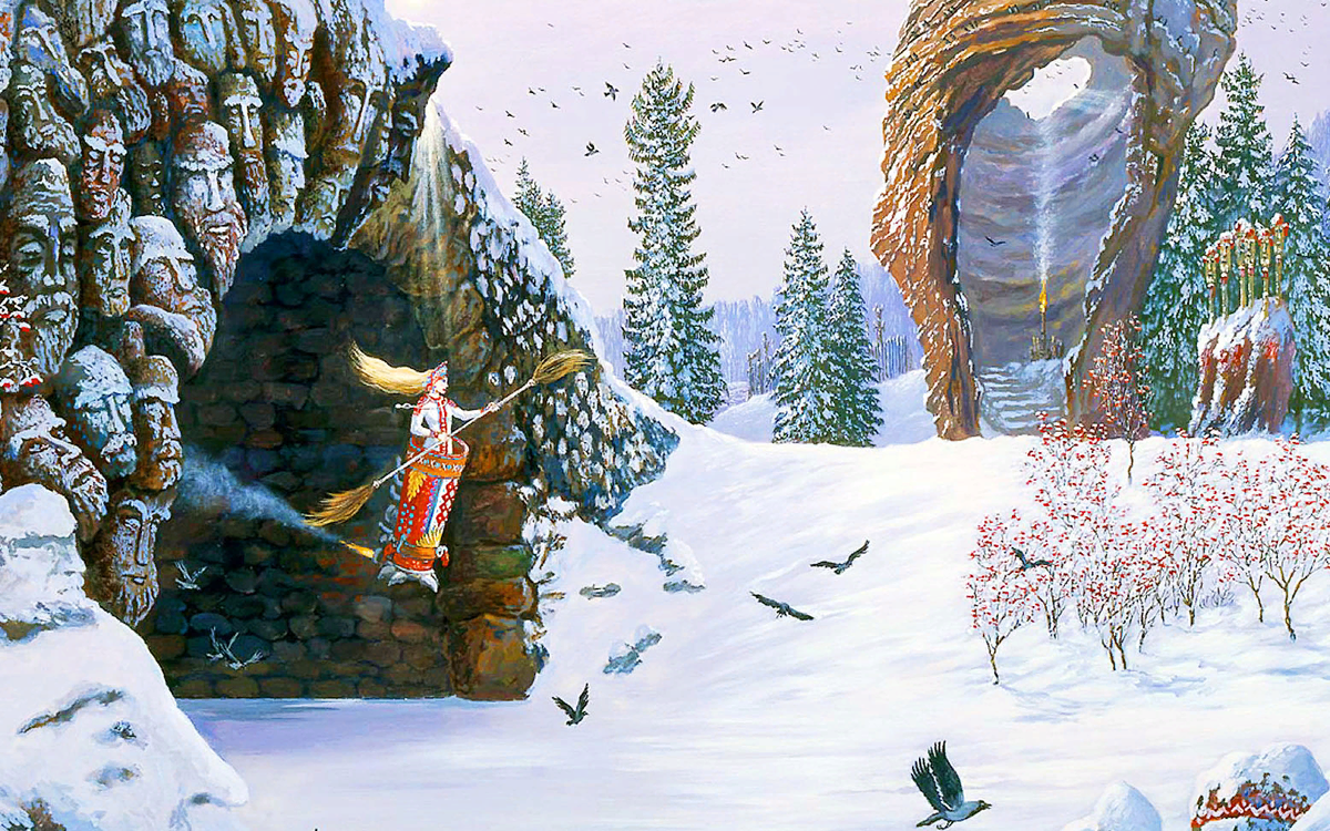 баба яга в славянском фольклоре. иллюстрации к русским народным сказкам. персонажи народного фольклора. фольклор. сказочные сюжеты.