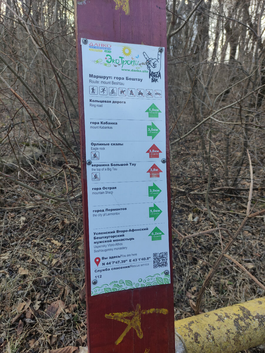 Разрисованный указатель перед началом тропы на Бештау в Железноводске. 