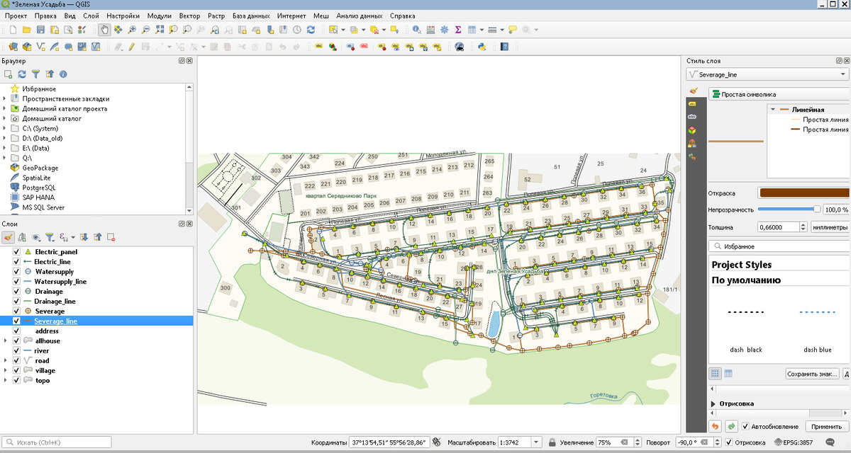 Работа с геоданными на территорию ТСН в QGIS