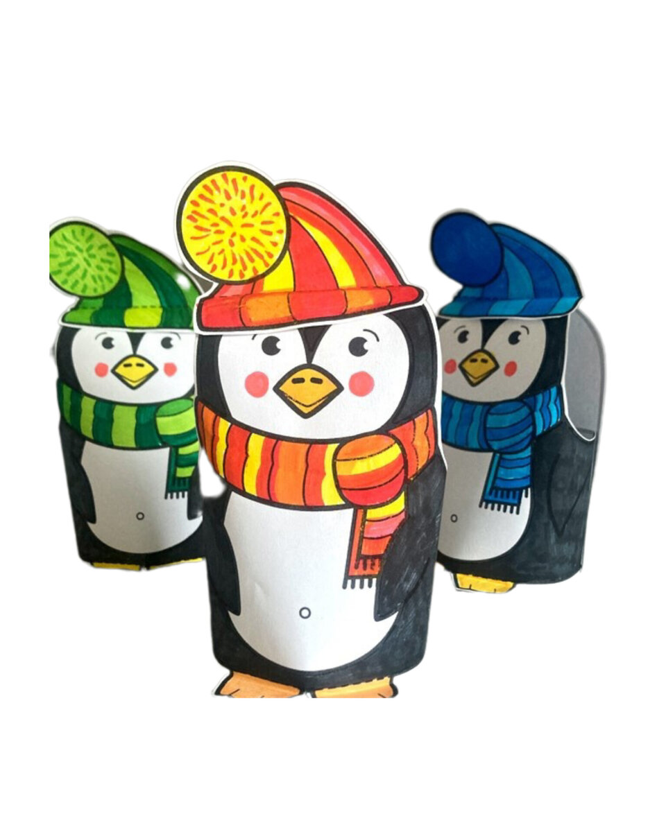 Пингвины в шапке и шарфе