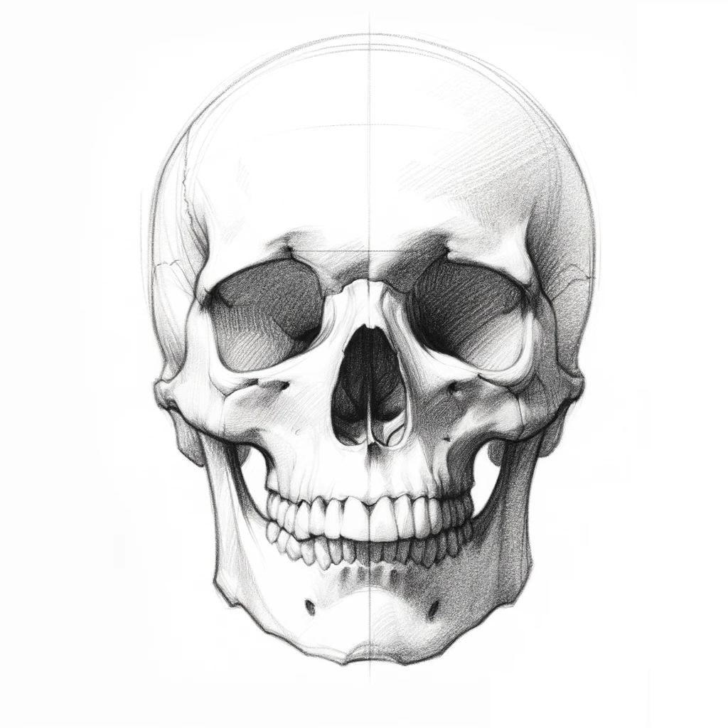 Рисунок черепа со светотеневым разбором