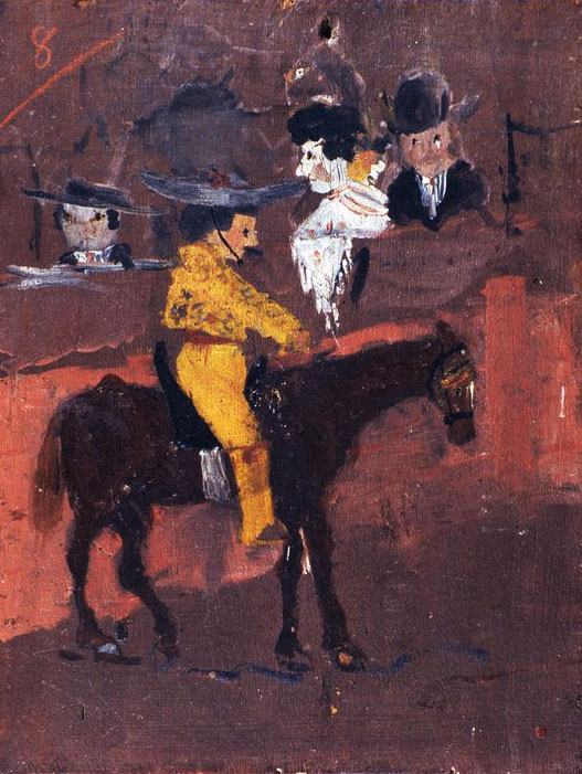 Картина Пабло Пикассо «Пикадор» (1889). На момент создания работы художнику было 8 лет. Выполнена маслом на деревянной крышке от сигарной коробки.