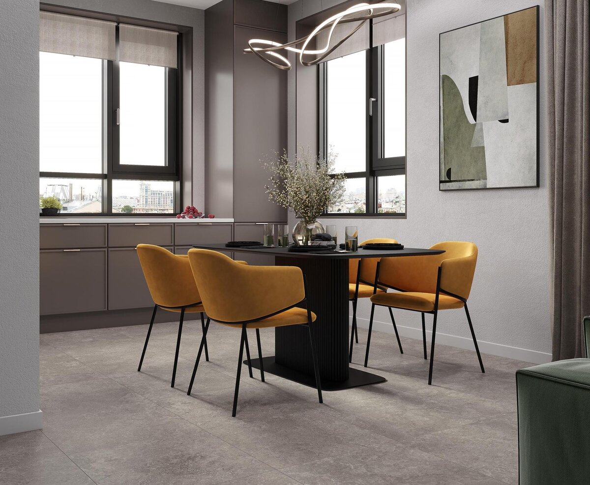 Рулонные шторы в столовой и кухне - практичное решение. Их не нужно стирать, гладить, мыть.