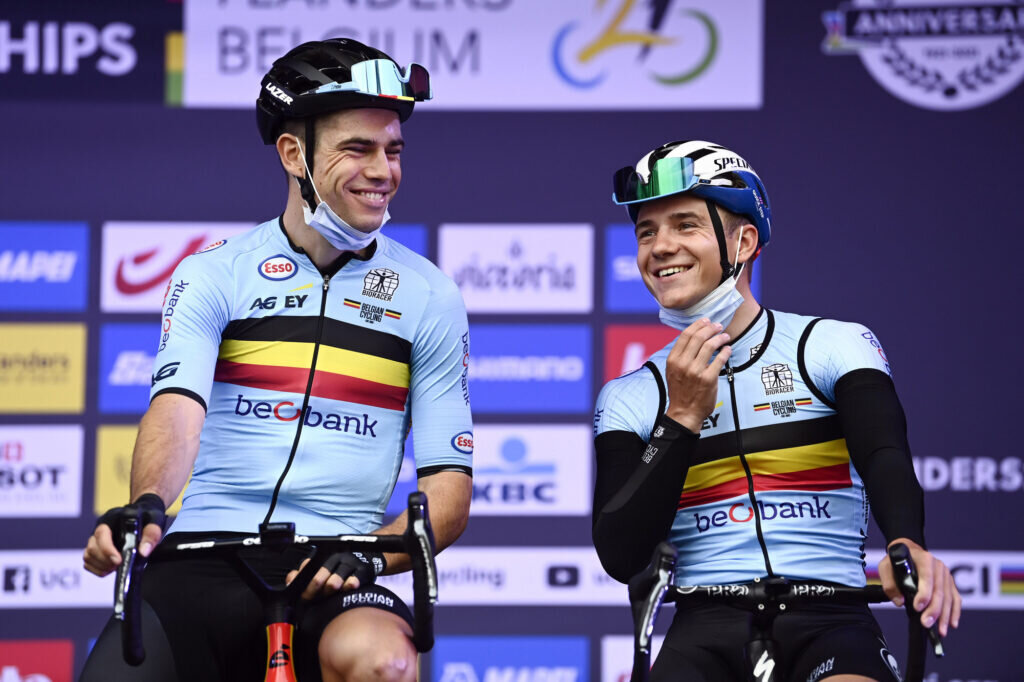    2021 UCI Road World Championships Flanders - Women Elite Road Race - Antwerp - Leuven 268,3 km - 26/09/2021 - Wout Van Aert (Belgium) - Remco Evenepoel (Belgium) - photo Nico Vereecken/PN/BettiniPhoto©2021
