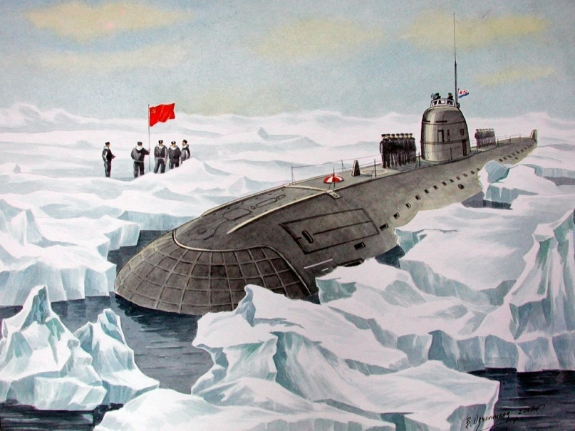 «Атомная подводная лодка проекта 627 К-3 «Ленинский Комсомол». Худ. В. Овчинников